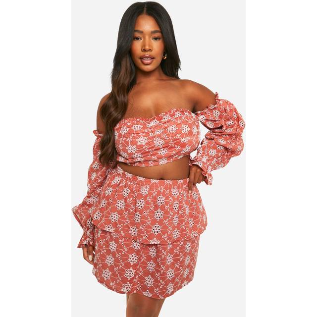 Womens Plus Broderie Tiered Frill Mini Skirt - Orange - 16, Orange