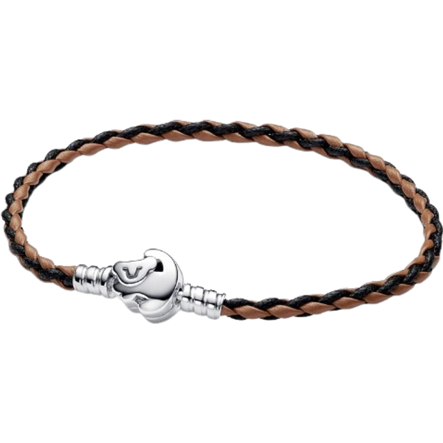 Pandora Disney The Lion King Clasp Pandora Moments Braided Leather Bracelet - 17.5cm - Brown