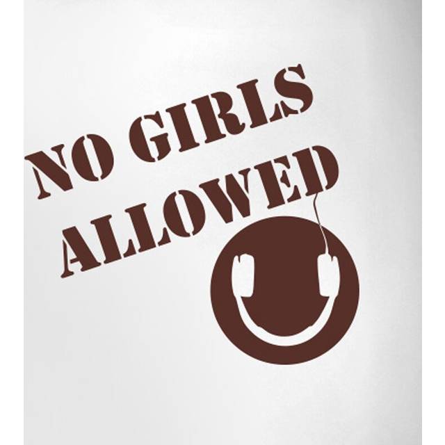 No Girls Allowed Boys Headphones Room Sign Door Room Wall Sticker - Brown (36cm H X 40cm W)