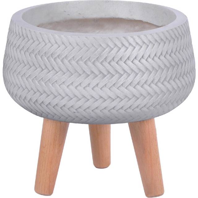 wilko Plaited Style White Indoor Bowl Plant Pot with Legs 23cm