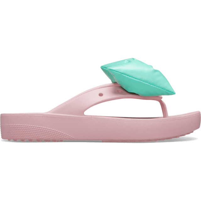(WMNS) Crocs Classic Platform Bow Flip Flops 'Pink Teal' 210182-606 - Pink/Teal