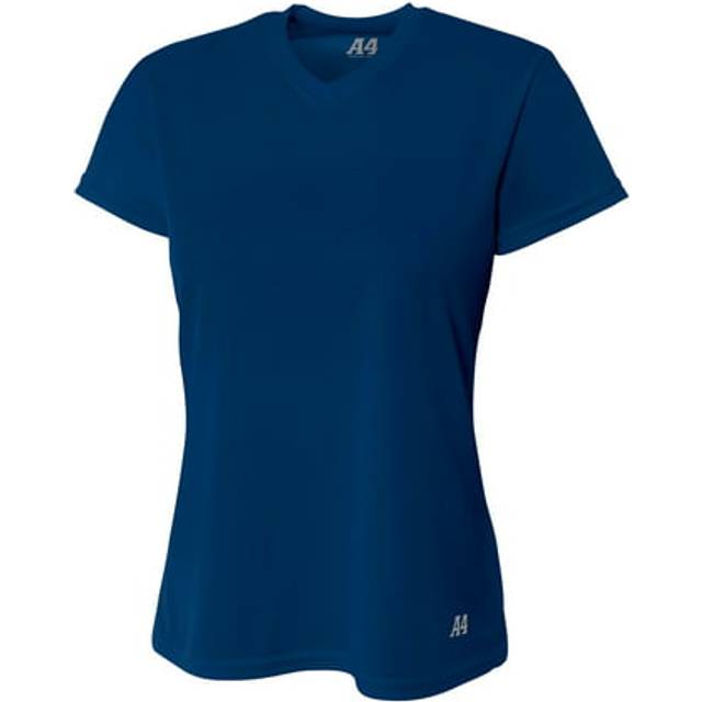 A4 Womens Short Sleeve v-neck Bird's Eye Mesh Tee  XS  Navy