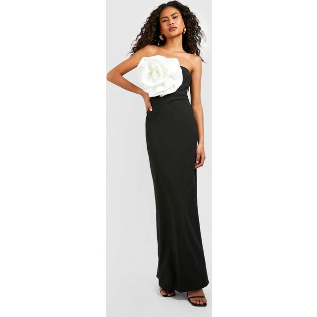 Womens Rose Detail Bandeau Maxi Dress - Black - 18