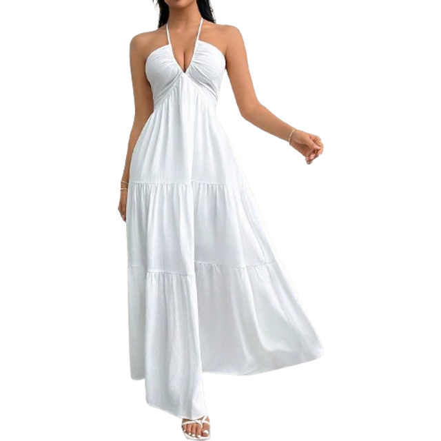 Firerie Women&#39;s Romantic Floral Printed Beach Vacation Halter V-Neck Pleated Backless A-Line Dress For Summer Hawaii,Summer Dresses For Women,Tea Party Dress,