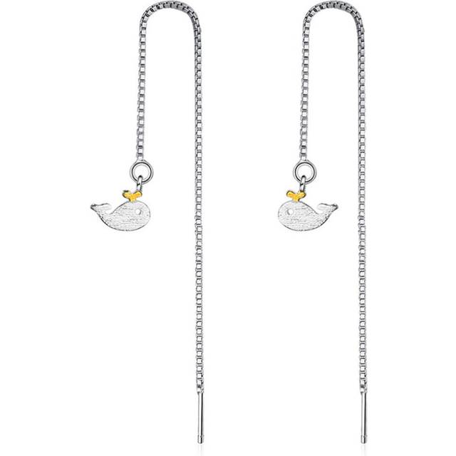 2PCS Silver plating Ear Wire Sweet Marine Animals Little Whale Drop Earrings Elegant Temperament for Women Lady Gift