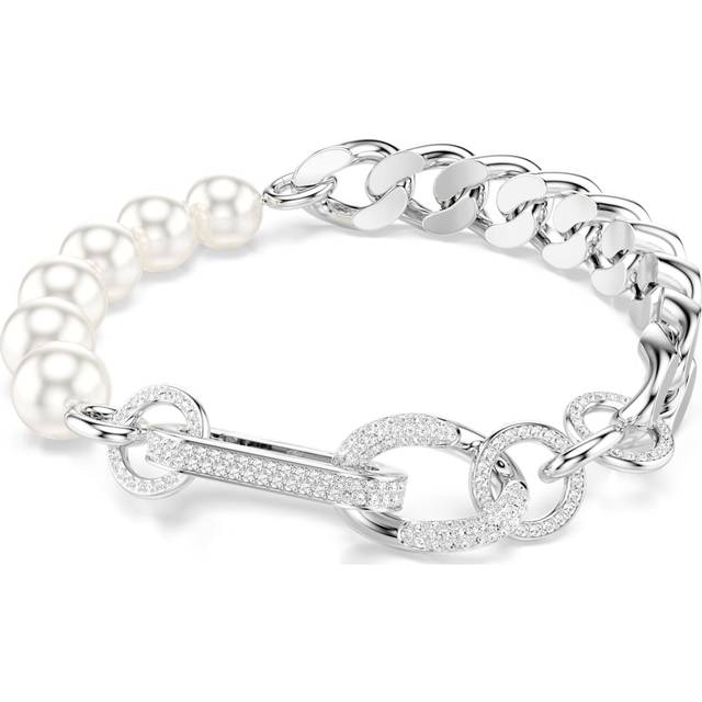 Dextera bracelet, Crystal pearl, Mixed links, White, Rhodium plated - OS