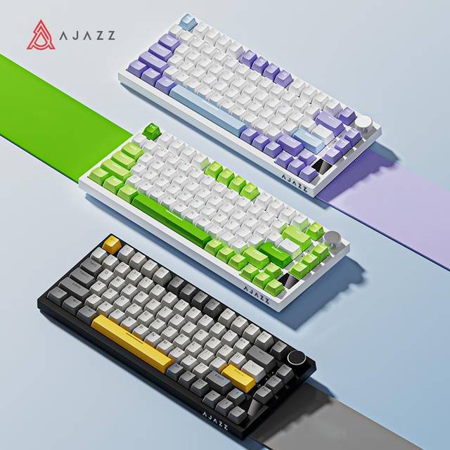 AJAZZ AK820pro trådlös bluetooth tri-mode mekaniskt tangentbord anpassat 75 hot swappable packningsspel yellow switch vit/grå