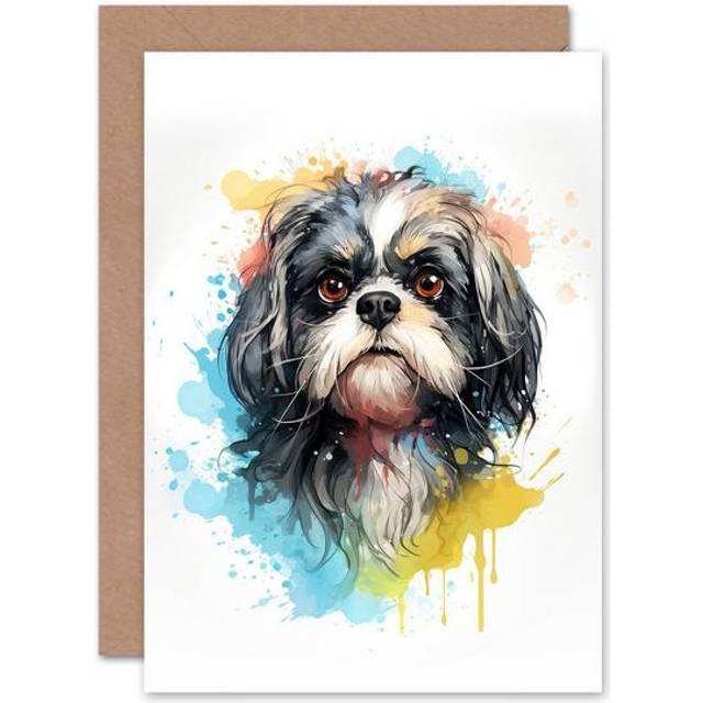 Shih Tzu Lovers Gift Watercolour Pet Portrait Painting Blank Greeting Card