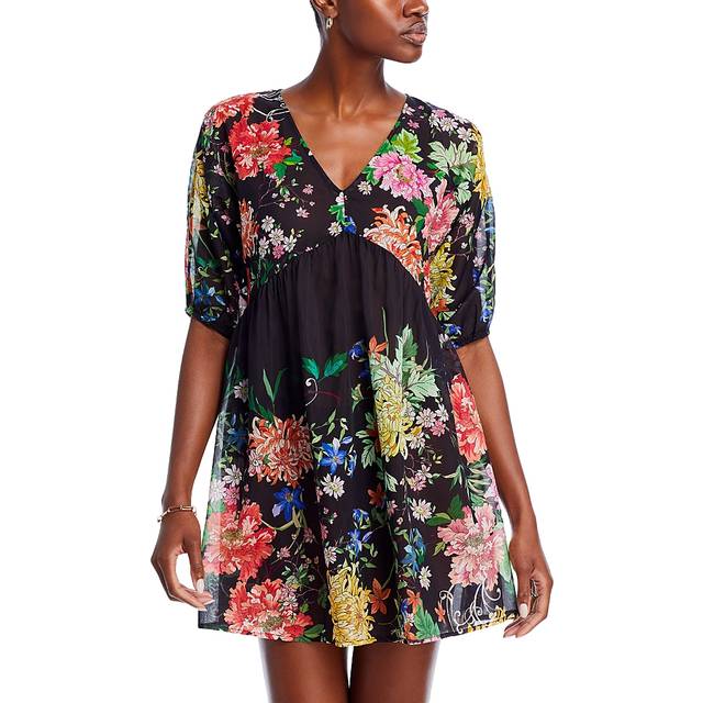 Johnny Was Metallic Notte Silk-Blend Babydoll Blouse