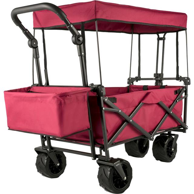Mophorn Collapsible Wagon Cart with Removable Canopy – Foldable, 600D Oxford Cloth, Oversized Wheels, Portable, Adjustable Handles for Beach, Garden,