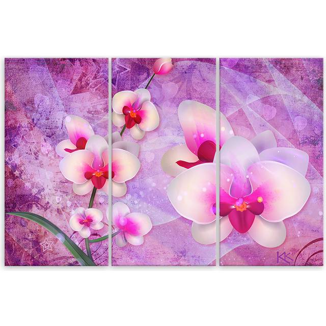 Orchid Blossom - 3 Piece No Frame Art Prints on Canvas - Purple (80cm H x 120cm W)
