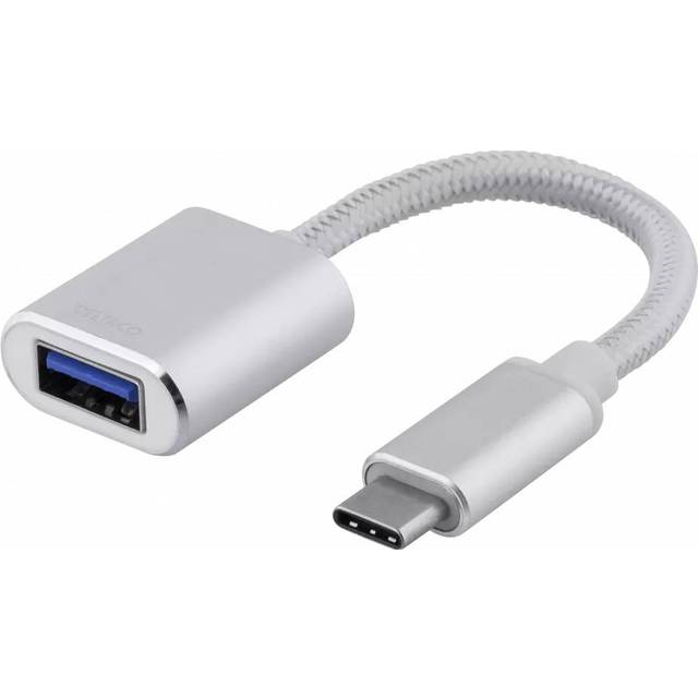 DELTACO USB-C 3.1 Gen 1 till USB-A OTG adapter, alu, vit påse, silver