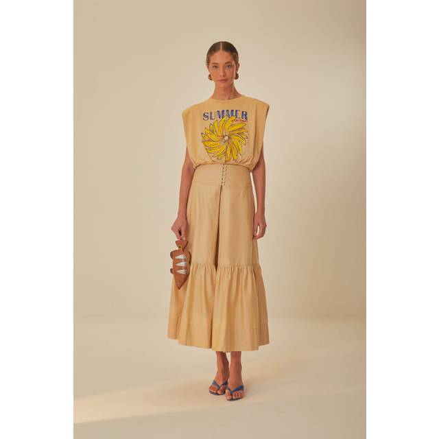 Khaki Topstitching Yoke Organic Cotton Maxi Skirt, KHAKI / XXS