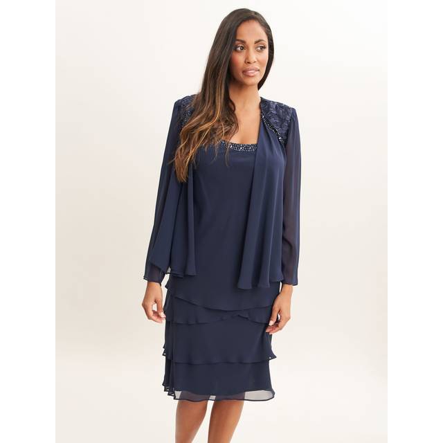 Navy Camira Lace Shoulder Bead Tier Dress (18)
