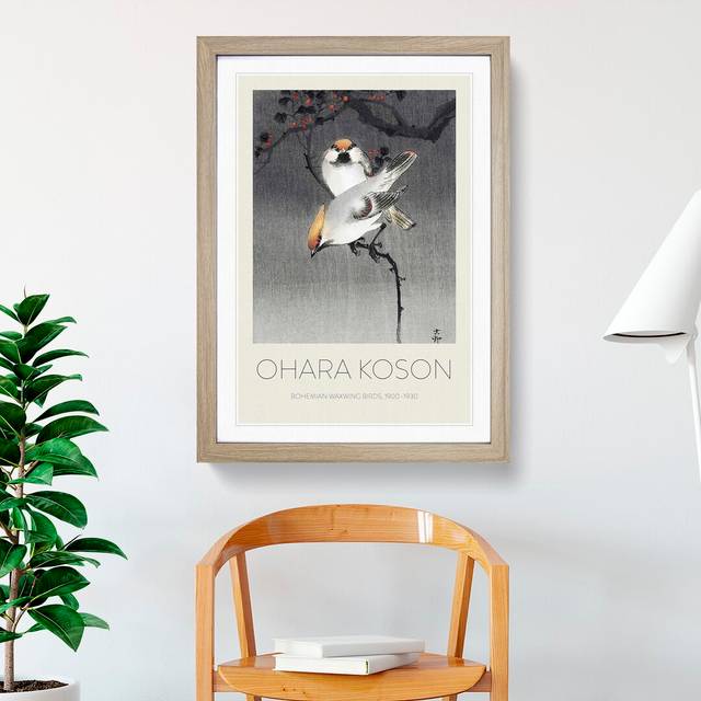 Bohemian Waxwing Birds by Ohara Koson - Picture Frame Art Prints - Oak (65cm H x 48cm W x 2cm D)