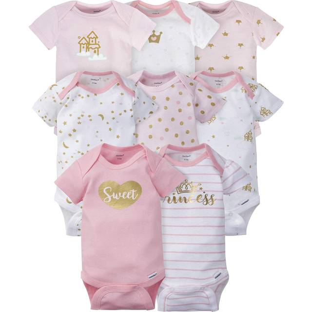 Gerber Baby Girl's 8-Pack Short Sleeve Onesies Bodysuits  Castle  3-6 Months