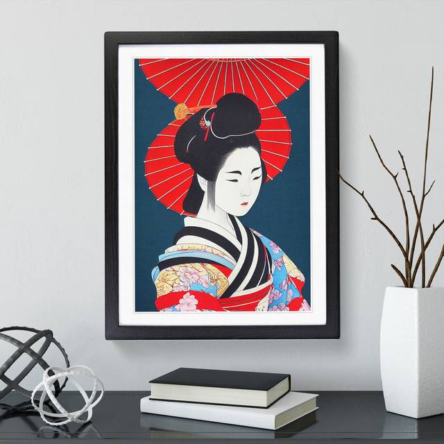 Traditional Geisha No.3 - Picture Frame Graphic Art - Black (34cm H x 25cm W)