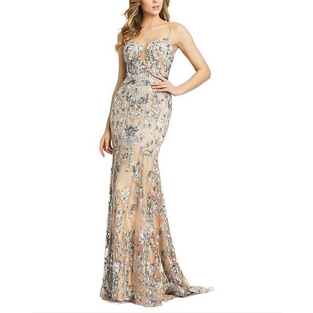 Mac Duggal Embroidered Spaghetti Strap Trumpet Gown