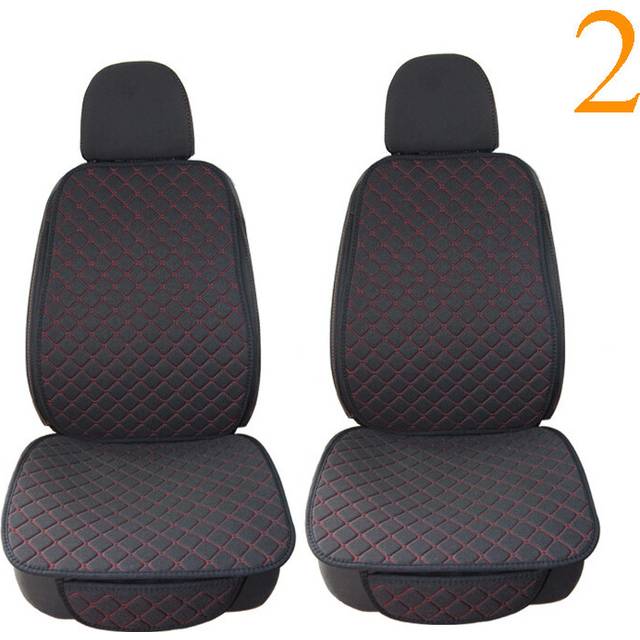 (2 front black red) Flax Car Seat Cover Protector Universal Linen Front Rear Back Cushion