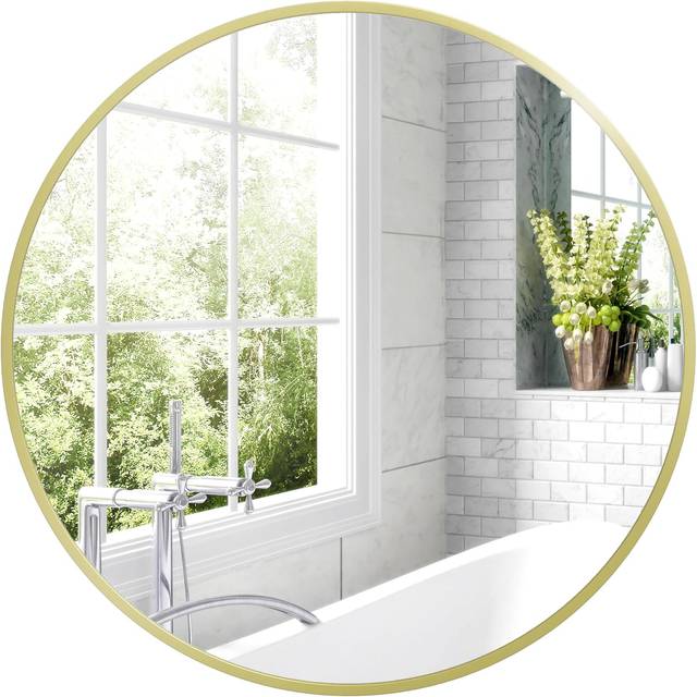 HOMCOM Round Bathroom Mirror, Modern Wall Mirror Aluminium Frame, 60 x 60cm, Gold