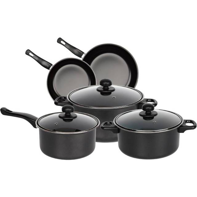 Black 8 Pcs Cookware Set Cooking Pot Frying Pan Saucepan With Lids