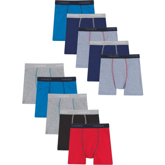 Hanes Boys' and Toddler Underwear  Comfort Flex and ComfortSoft Boxer Briefs  Multiple Packs Available  Grey/Blue/Black/Red-10  Medium