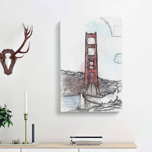 Golden Gate Bridge in Abstract - Wrapped Canvas Graphic Art Print (50cm H x 35cm W x 3cm D)