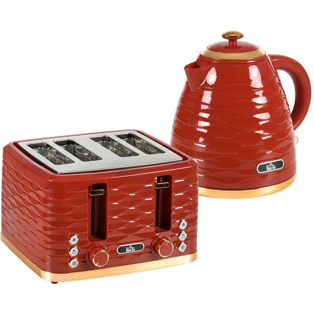 HOMCOM Kettle and Toaster Set 1.7L Rapid Boil Kettle & 4 Slice Toaster Red