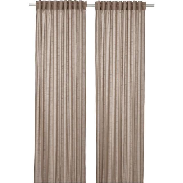 SILVERLÖNN skira gardiner, 1 par, beige/med veckband, 145x300 cm