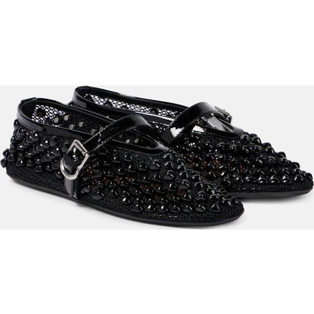 ALAÏA Black Studded Fishnet Ballerina Flats - 999 - NOIR - IT 39.5