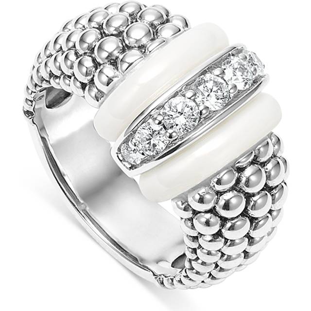 Lagos Ceramic & Sterling Silver White Caviar Diamond Ring