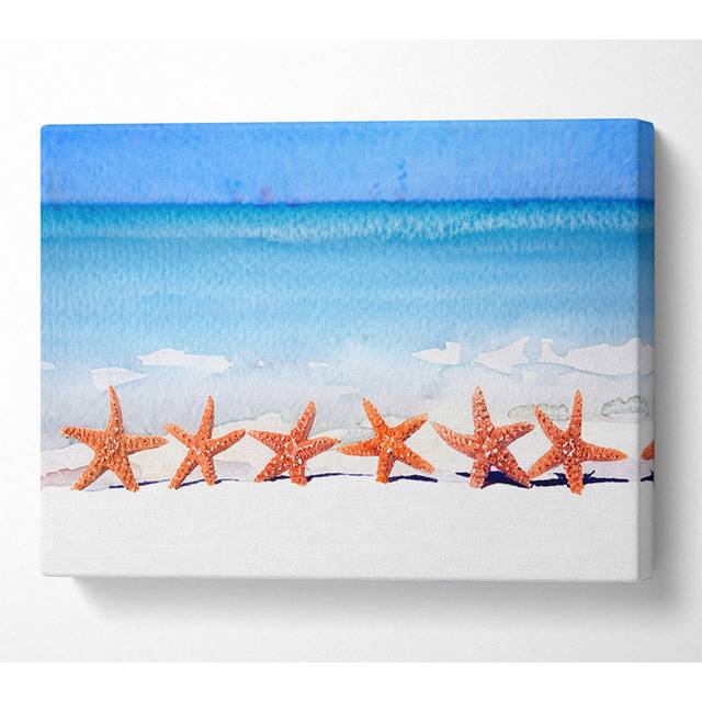 Star Fish Line-up - Wrapped Canvas Art Prints - Multicolour (66cm H x 106.6cm W x 10cm D)