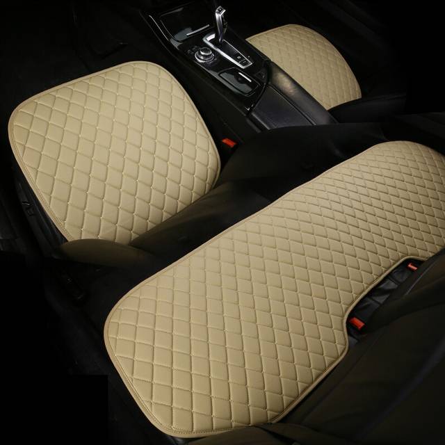 (Beige (3PCS)) PU Leather Car Seat Covers Interior parts Auto Products Universal Cushion