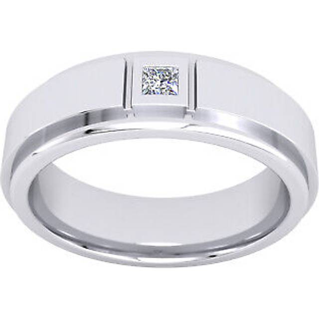 (W) Jewelco London Mens Platinum Plated Sterling Silver Step Cut Isolated Square Bezel Solitaire Wedding Band Ring 5.5mm - GVR940