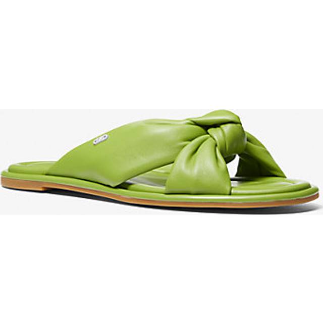 MK Elena Leather Slide Sandal - Green - Michael Kors - UK 2