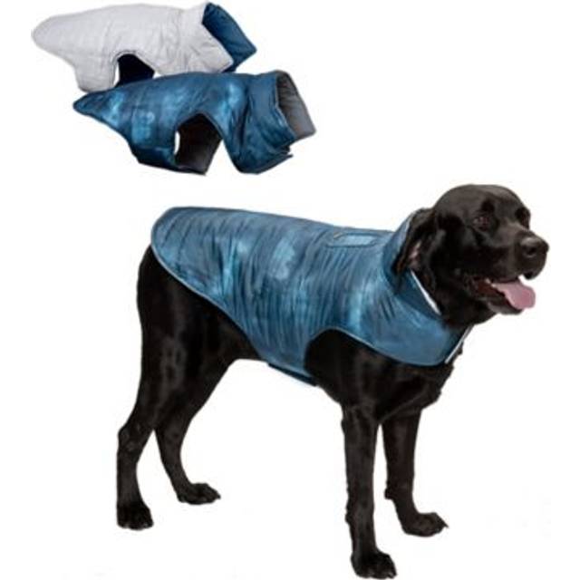 Furhaven XL Dog Coat Water-Repellent Reversible Reflective Puffer Jacket  Washable - Blue Watercolor  Extra Large