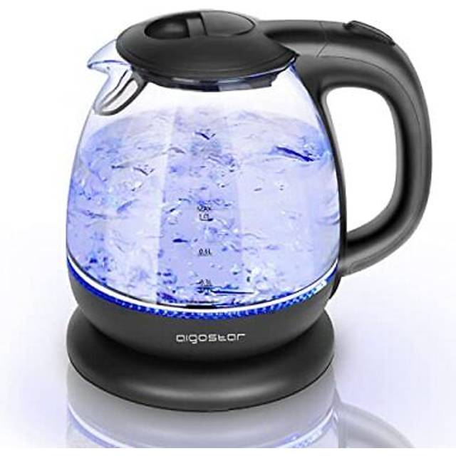 Aigostar Small Electric Kettle, 1.0L Black Glass Kettle Cordless, Compact Mini Clear Water Tea Kettle Fast Quiet Boil for Kitchen Bedroom Office,
