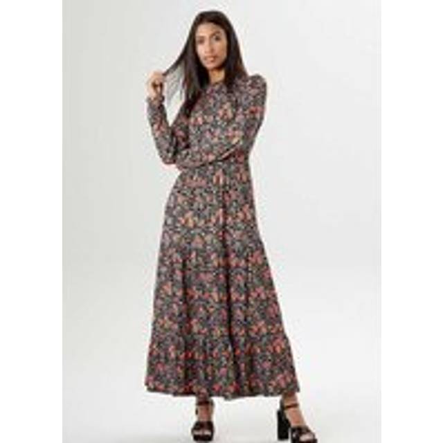 Aniston Floral Print Long Sleeve Jersey Maxi Dress - Black Print