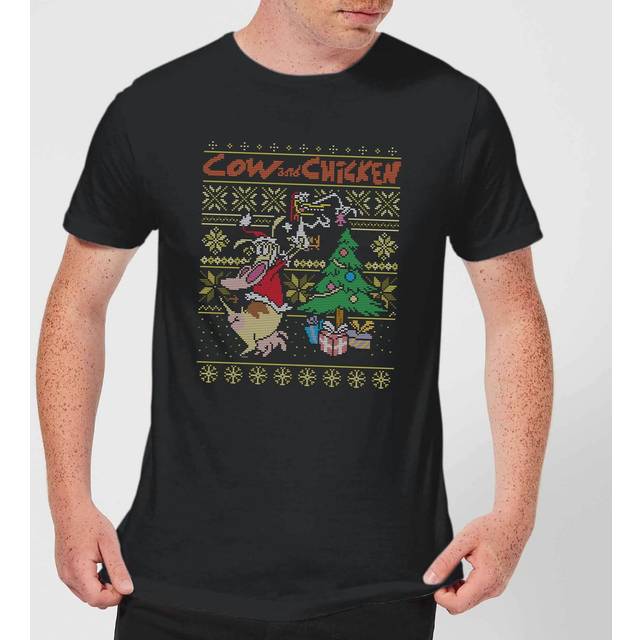 Cow and Chicken Cow And Chicken Pattern Men's Christmas T-Shirt - Black - L