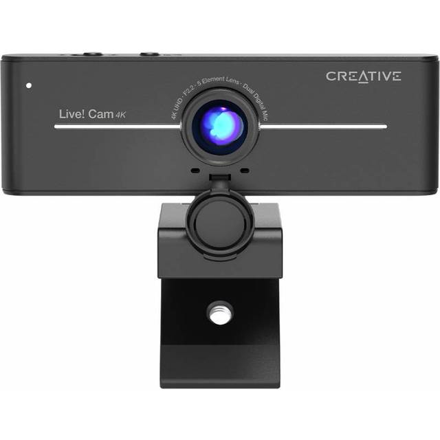 Creative USB Live! 4K UHD Sync-kamera med motdagskompensation, upp till 40 FPS, 95° vidvinkelobjektiv, sekretessobjektiv, inbyggda mikrofoner, plug and play för PC och Mac