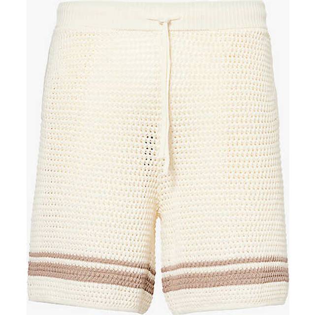 The Couture Club Mens Offwhite Stripe-hem Relaxed-fit Cotton Crochet-knit Shorts M - OFFWHITE