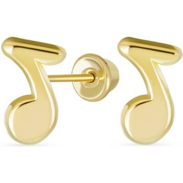 Small Dainty Entertainer Music Note Stud Earrings Musician Women Teen Teacher Student Authentic 14K Yellow Gold Screw Back