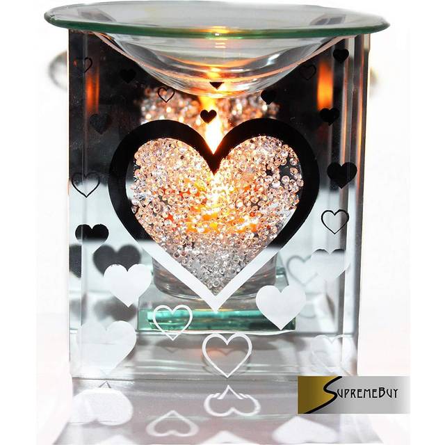 Glass heart fragrance oil burner yankee candle wax tart warmer tealight holder