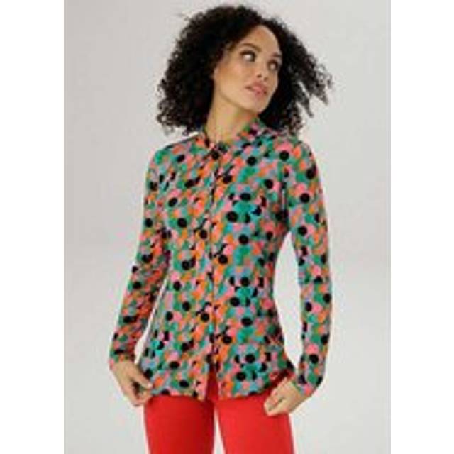 Aniston Sustainable Retro Print Long Sleeve Blouse - Turquoise Print