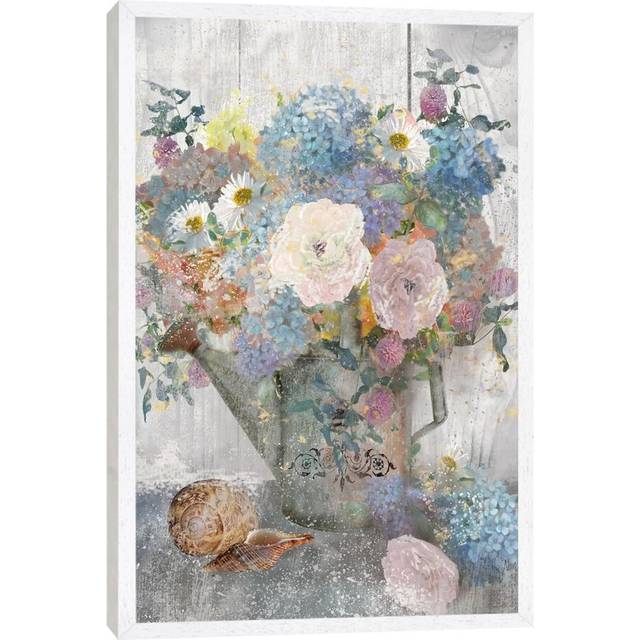 Bucket of Flowers II by Nan - Painting Print on Canvas - White Framed Canvas (66.04cm H x 45.72cm W x 3.81cm D)