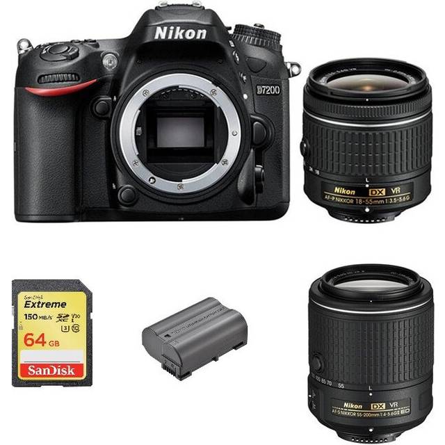 NIKON D7200+AF-P 18-55mm+AF-S 55-200MM+SanDisk Extreme 64G SD+EN-EL15B