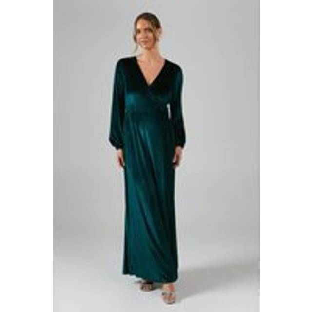 Debut london womens bridesmaids dress emerald long sleeve velvet wrap