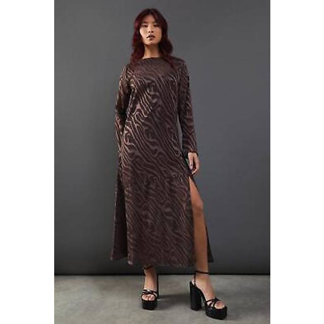 Warehouse womens maxi dress chocolate chiffon long sleeve elegant petite burnout