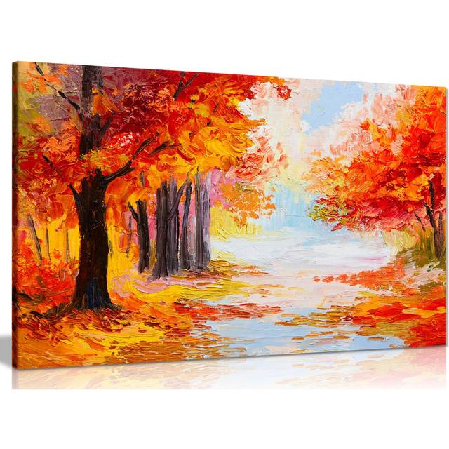 Oil Painting Landscape Colorful Autumn Forest Abstract Canvas Wall Art Picture Print (41cm H x 61cm W)