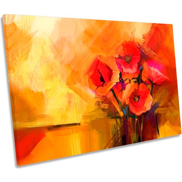 Red Poppy Flowers Orange CANVAS WALL ARTWORK Print Art - Pink (40.6cm H x 61cm W x 2cm D)